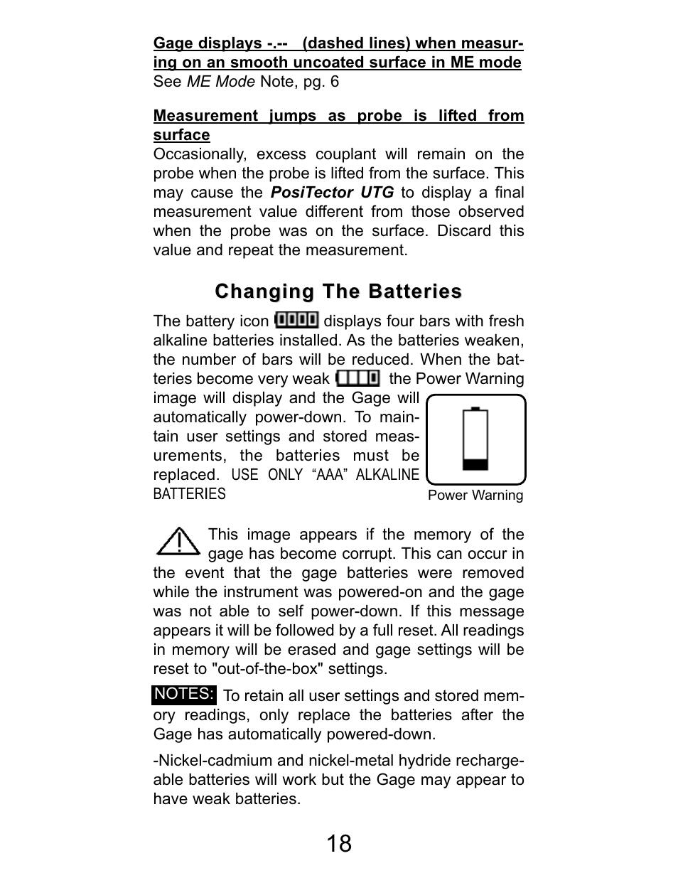 Changing the batteries | DeFelsko PosiTector UTG v.2.2 User Manual | Page 18 / 20