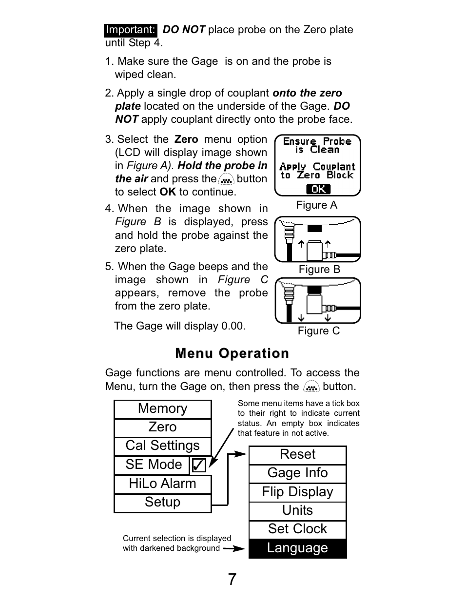 Menu operation | DeFelsko PosiTector UTG v.2.2 User Manual | Page 7 / 20