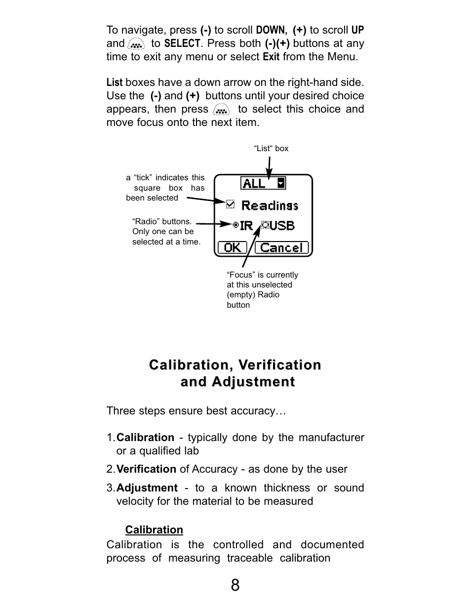 Calibration, verification | DeFelsko PosiTector UTG v.2.2 User Manual | Page 8 / 20