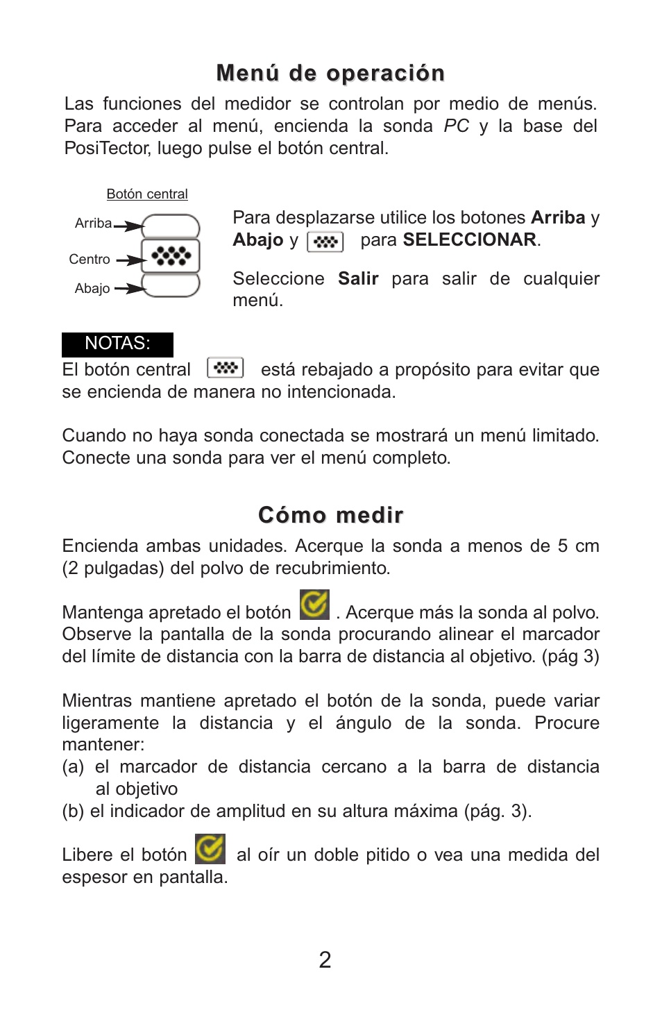 Menú de operación, Cómo medir | DeFelsko PosiTector PC v.2.0 User Manual | Page 20 / 66