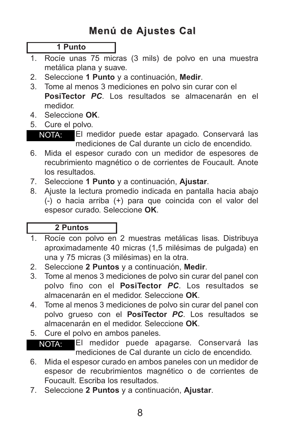 Menú de ajustes cal | DeFelsko PosiTector PC v.2.0 User Manual | Page 26 / 66