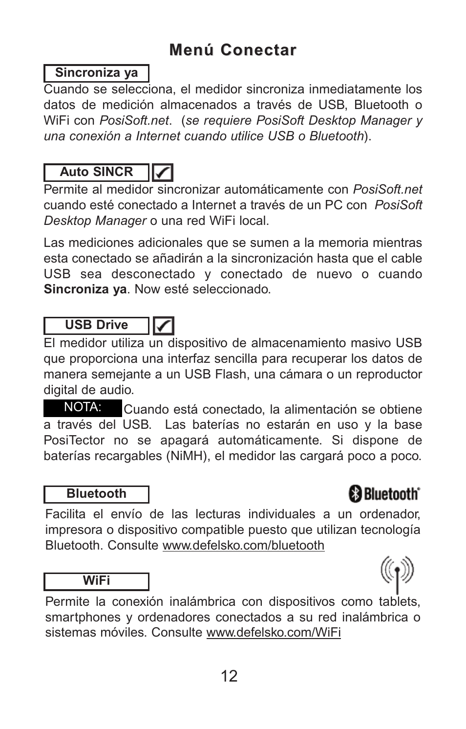 12 menú conectar menú conectar | DeFelsko PosiTector PC v.2.0 User Manual | Page 30 / 66