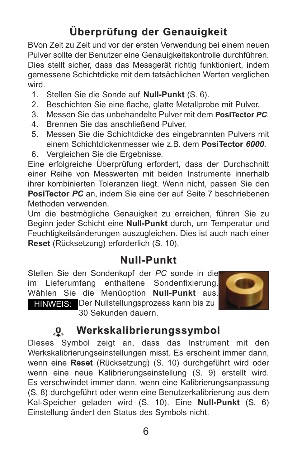 6werkskalibrierungssymbol werkskalibrierungssymbol, Null-punkt | DeFelsko PosiTector PC v.2.0 User Manual | Page 40 / 66