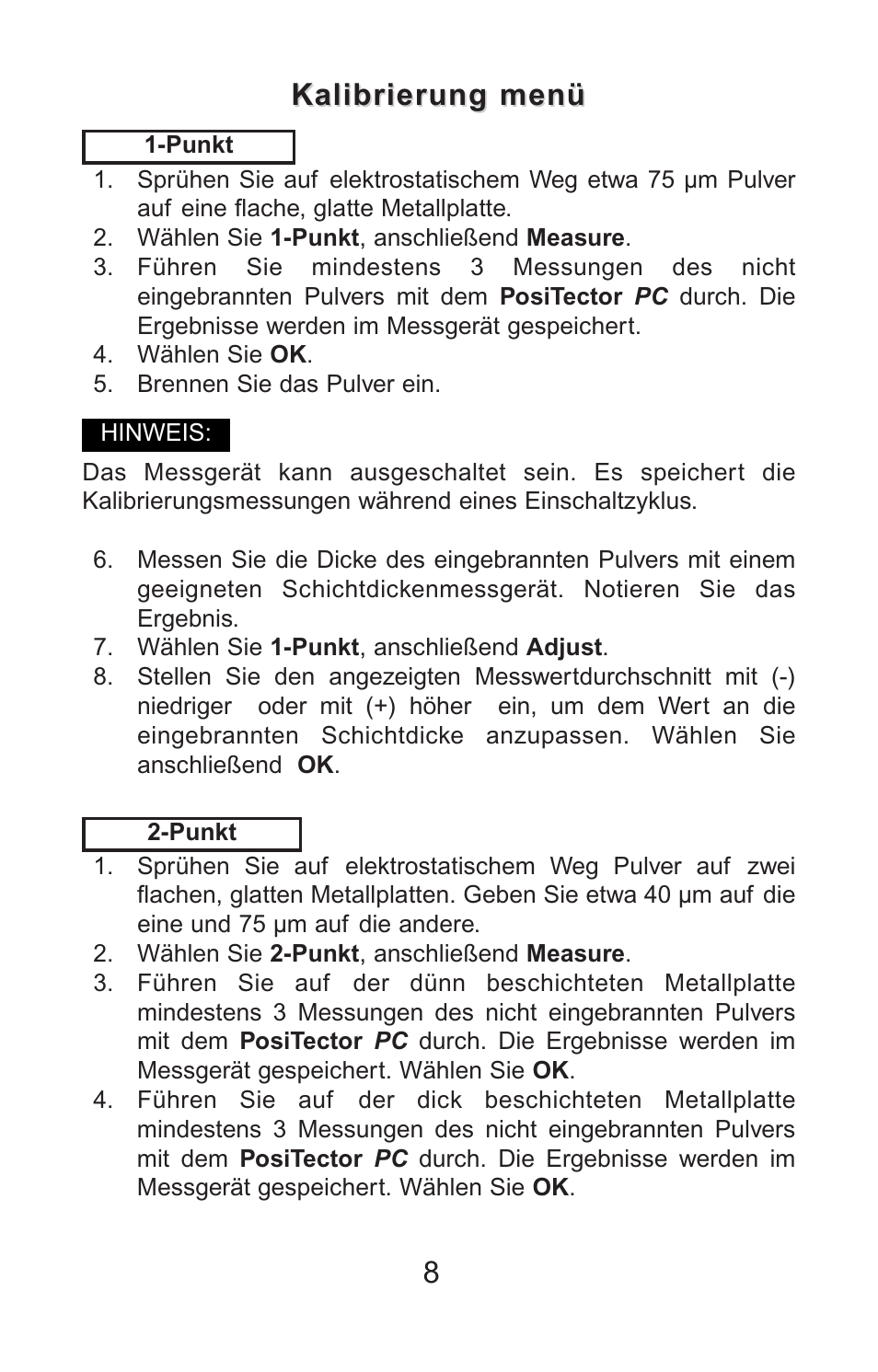 Kalibrierung menü | DeFelsko PosiTector PC v.2.0 User Manual | Page 42 / 66