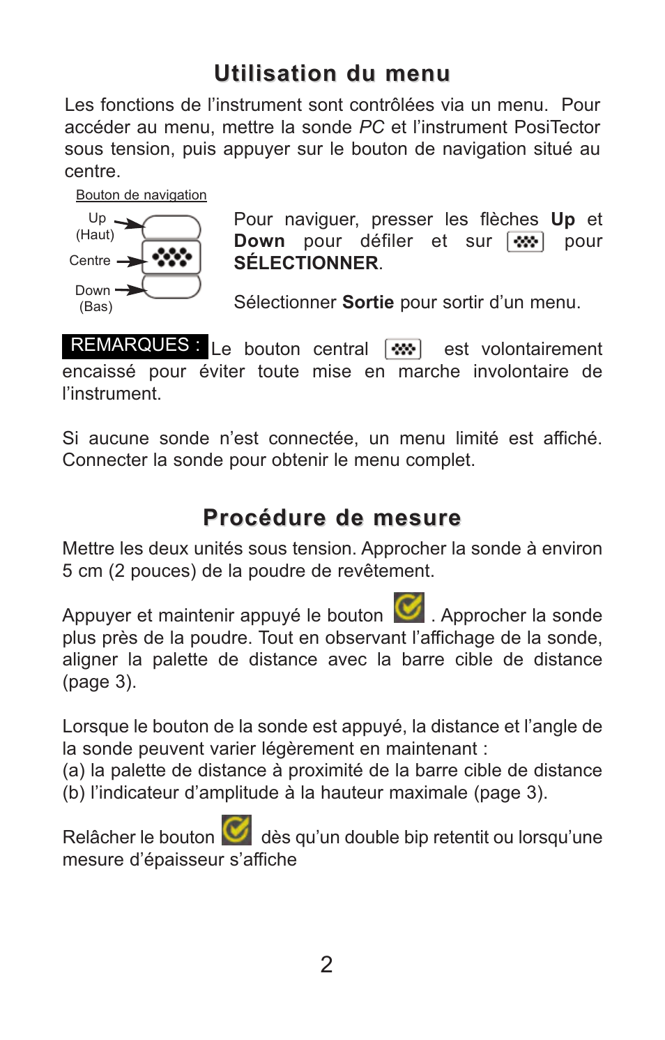 Utilisation du menu, Procédure de mesure | DeFelsko PosiTector PC v.2.0 User Manual | Page 52 / 66