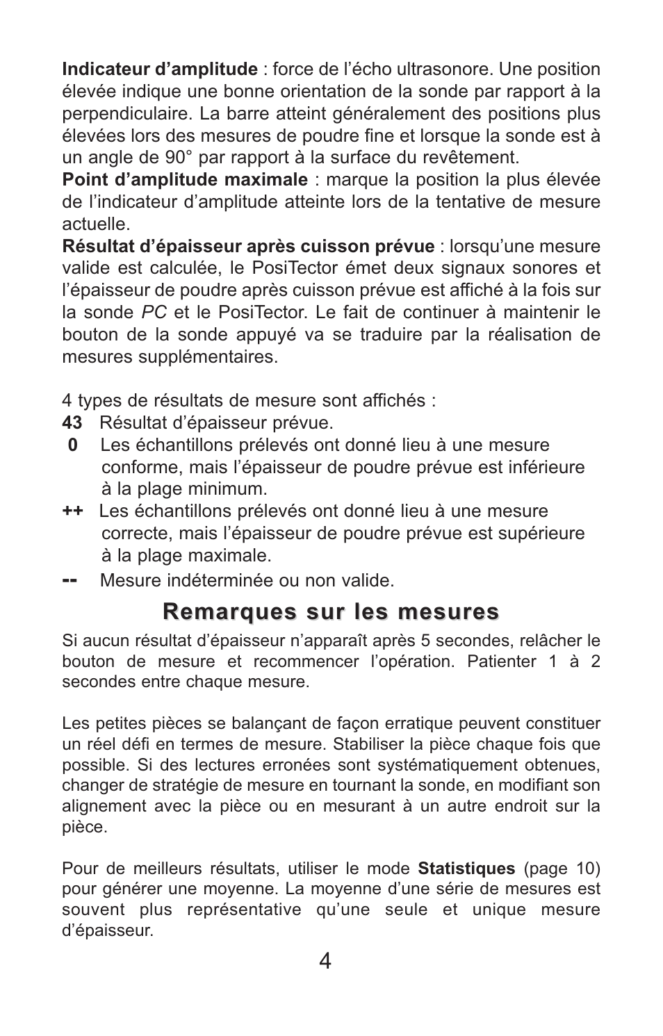 Remarques sur les mesures | DeFelsko PosiTector PC v.2.0 User Manual | Page 54 / 66