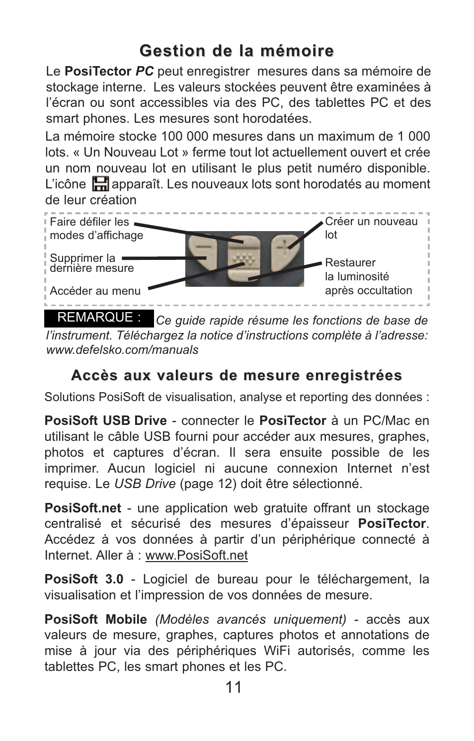 Gestion de la mémoire | DeFelsko PosiTector PC v.2.0 User Manual | Page 61 / 66