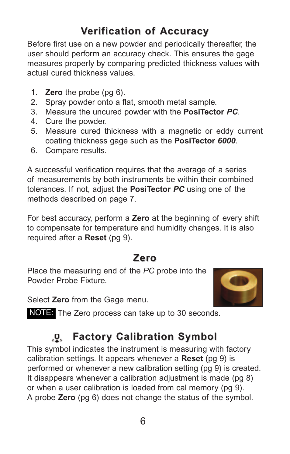 Factory calibration symbol, Zero | DeFelsko PosiTector PC v.2.0 User Manual | Page 7 / 66
