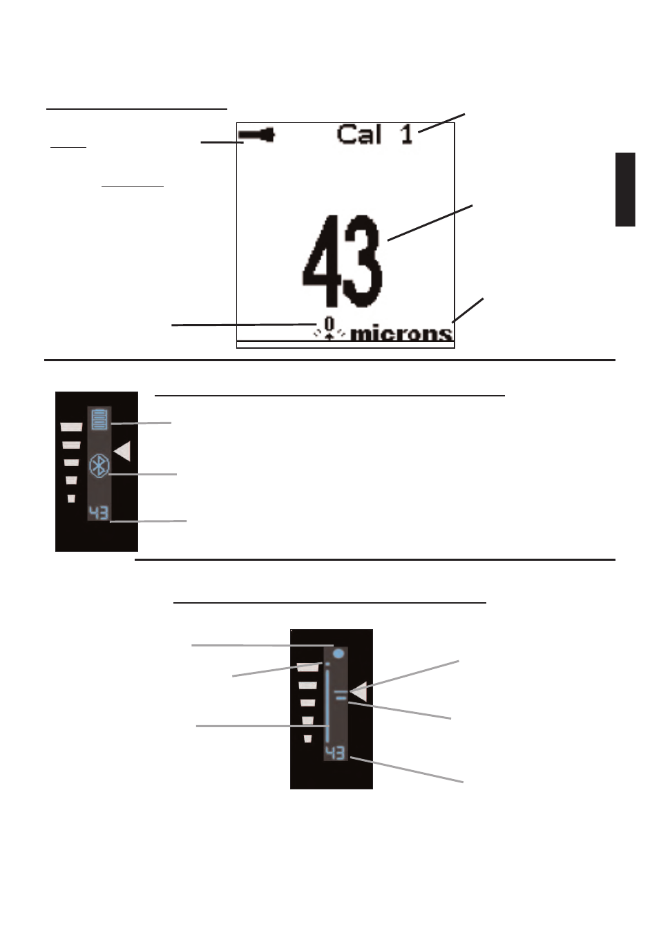 Displays, Base unit display, Probe display (button not pressed) | Probe display (button pressed) | DeFelsko PosiTector PC v.1.1 User Manual | Page 4 / 20