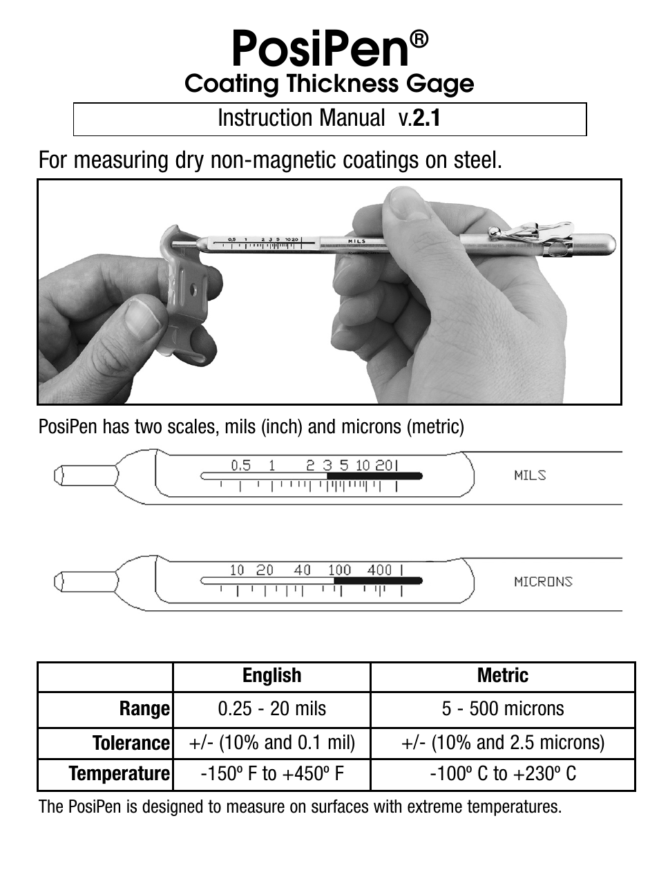 DeFelsko PosiPen v.2.1 User Manual | 2 pages