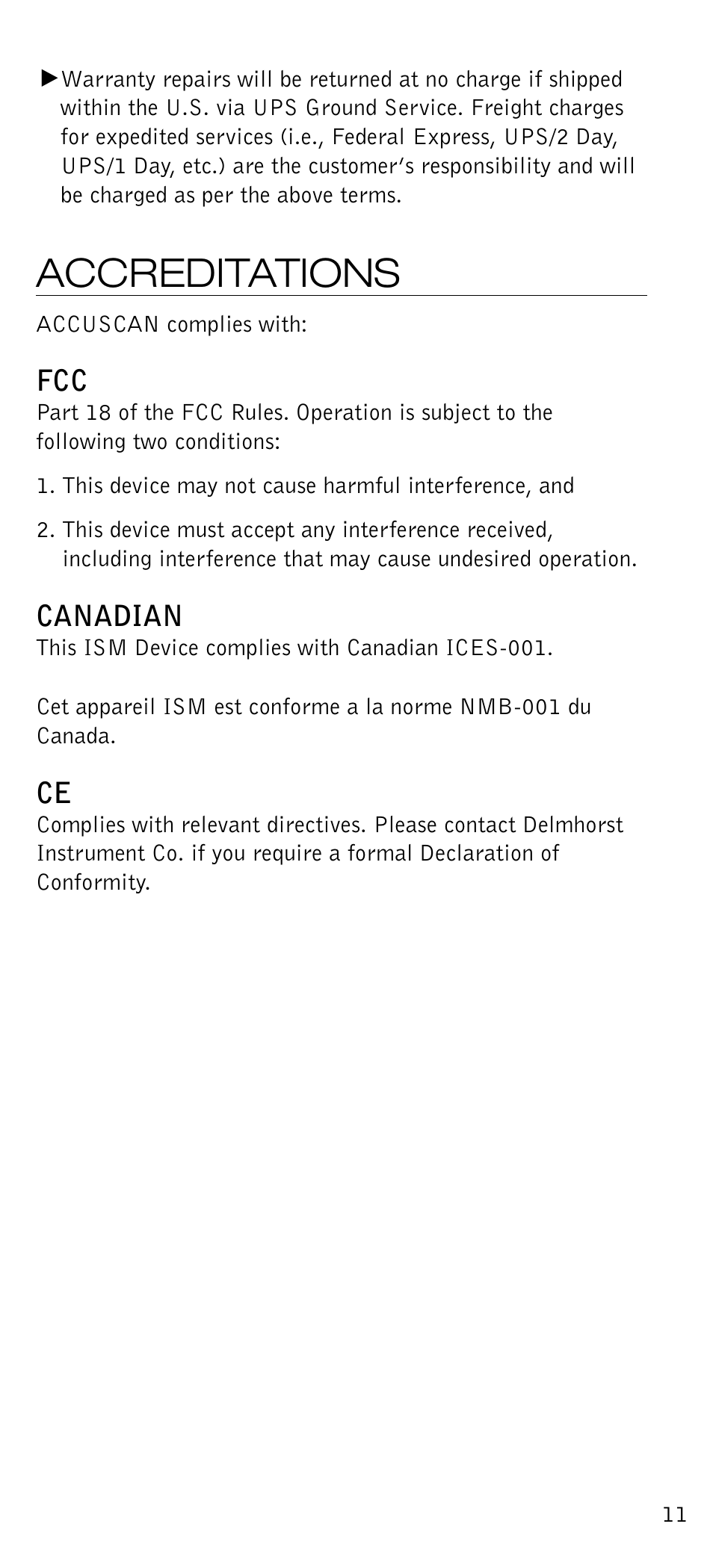 Accreditations, Canadian | Delmhorst Instrument Accuscan User Manual | Page 12 / 14