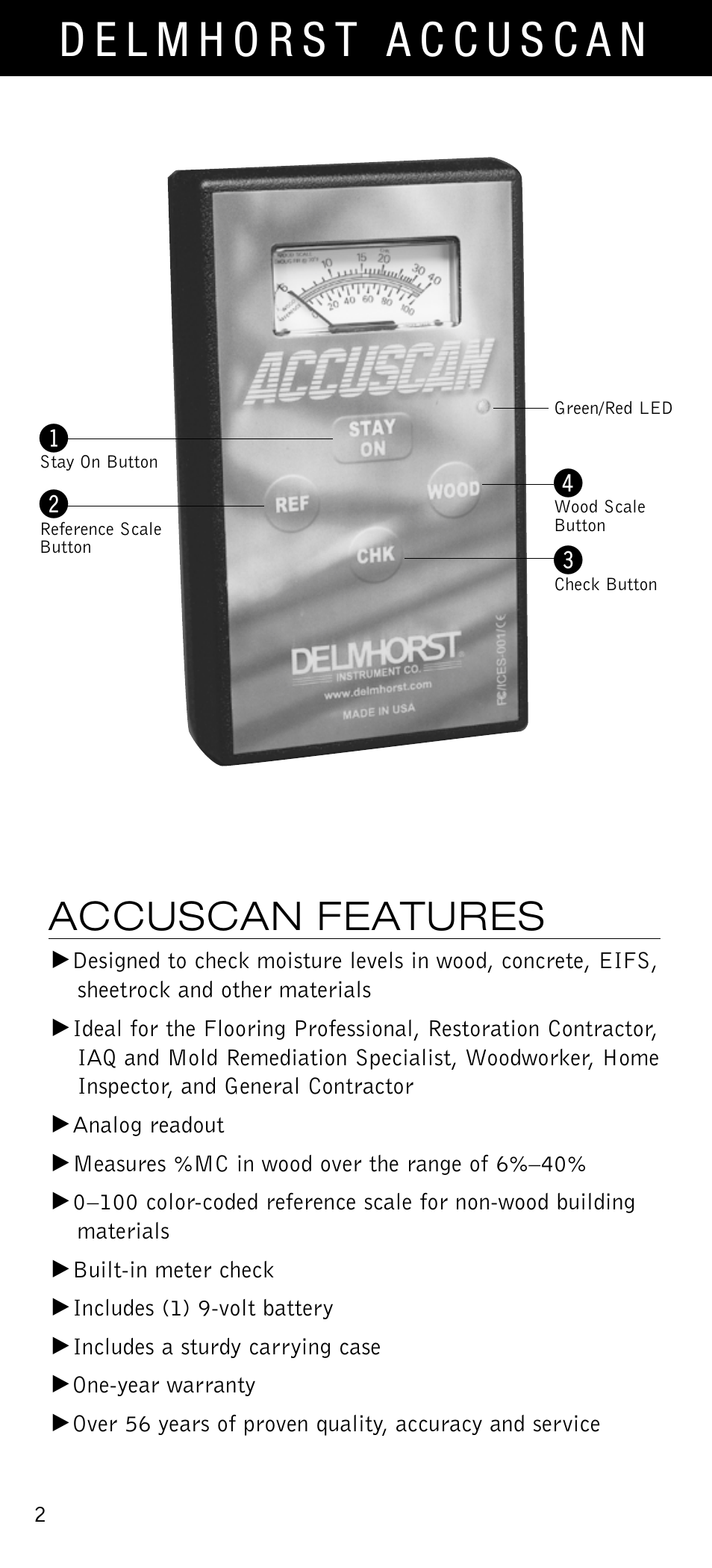 Accuscan features | Delmhorst Instrument Accuscan User Manual | Page 3 / 14