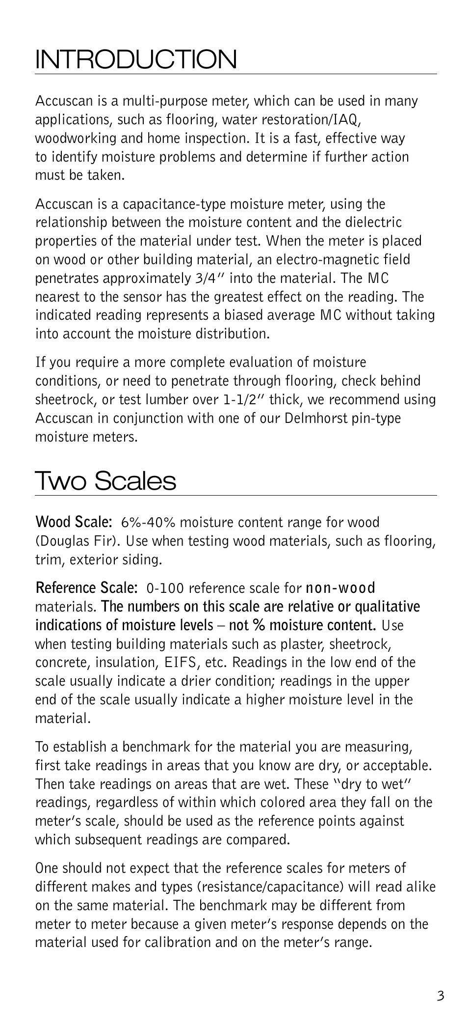 Introduction, Two scales | Delmhorst Instrument Accuscan User Manual | Page 4 / 14