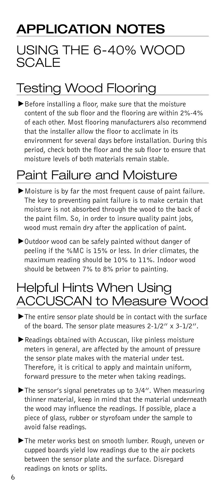 Paint failure and moisture, Helpful hints when using accuscan to measure wood | Delmhorst Instrument Accuscan User Manual | Page 7 / 14