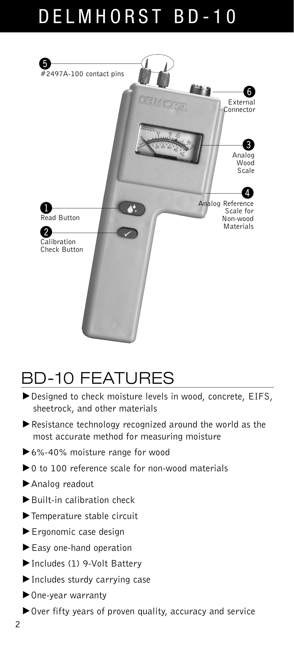 Bd-10 features | Delmhorst Instrument BD-10 User Manual | Page 3 / 16