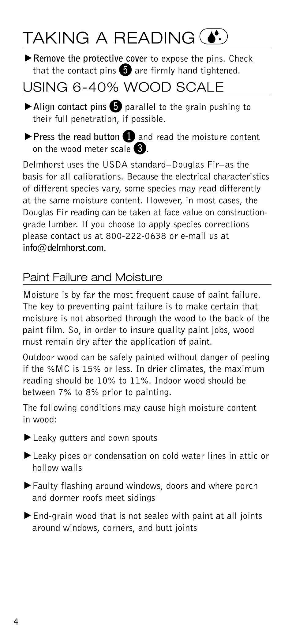 Taking a reading, Using 6-40% wood scale | Delmhorst Instrument BD-10 User Manual | Page 5 / 16