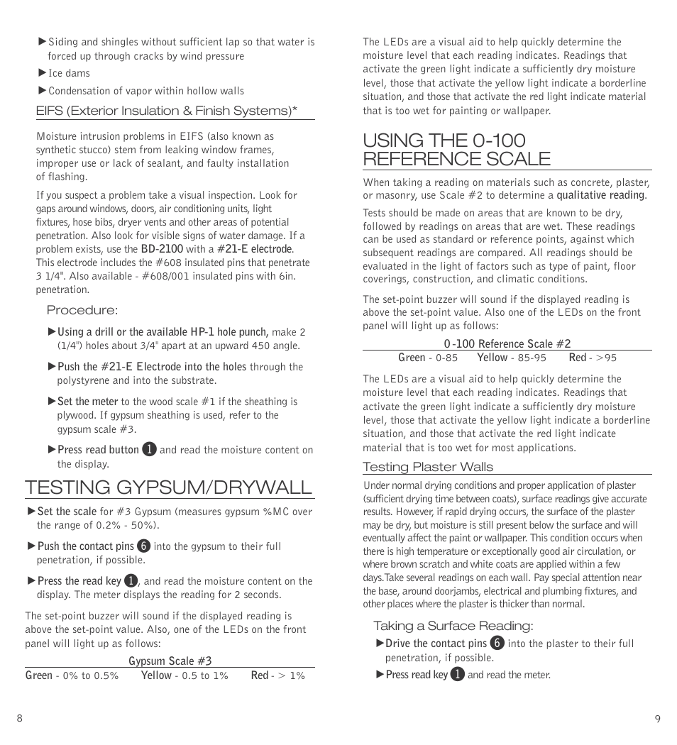Testing gypsum/drywall, Using the 0-100 reference scale | Delmhorst Instrument BD-2100 User Manual | Page 6 / 12