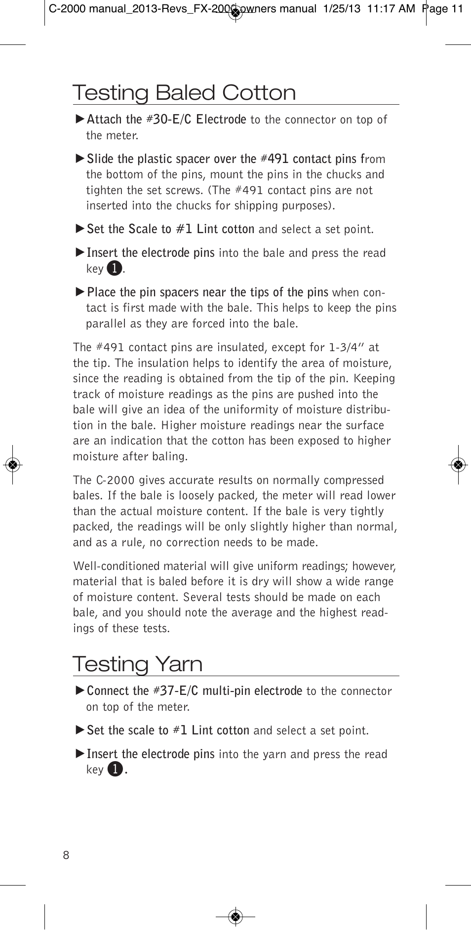Testing baled cotton, Testing yarn | Delmhorst Instrument C-2000 User Manual | Page 10 / 16