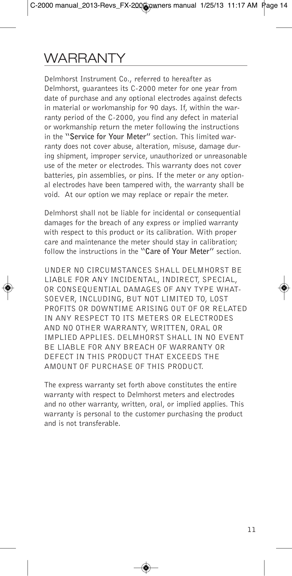 Warranty | Delmhorst Instrument C-2000 User Manual | Page 13 / 16