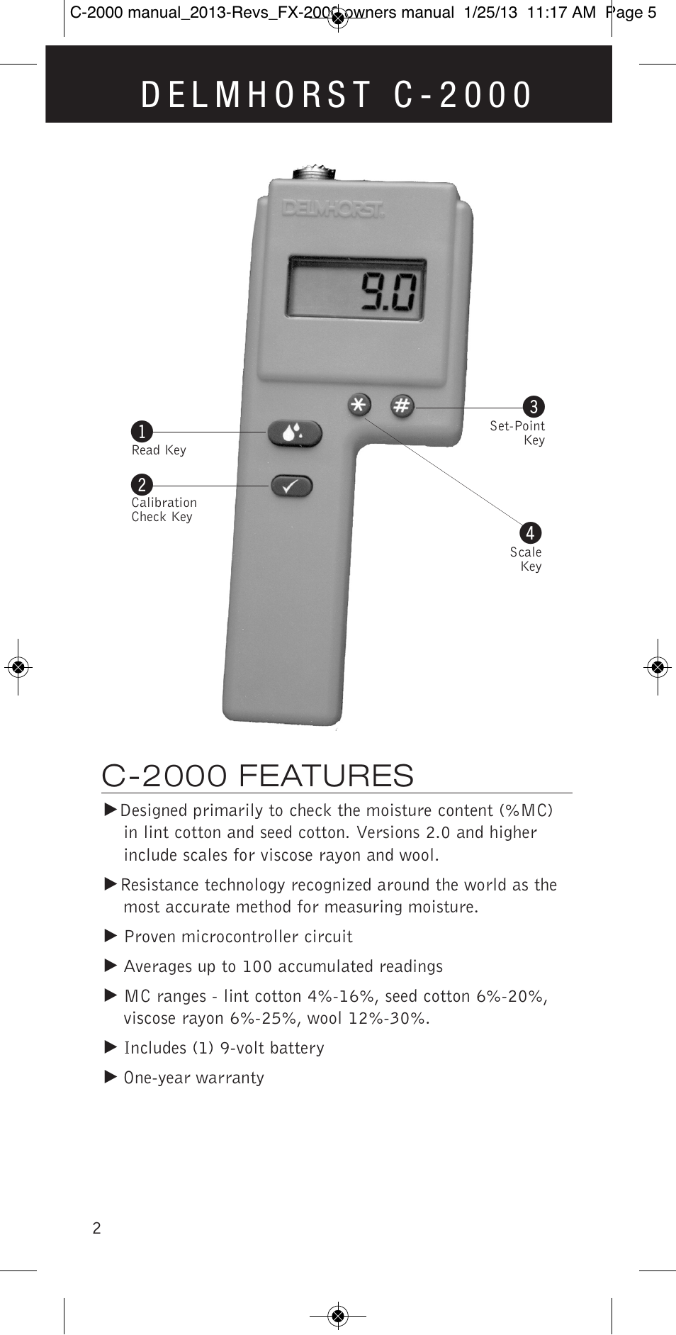 C-2000 features | Delmhorst Instrument C-2000 User Manual | Page 4 / 16