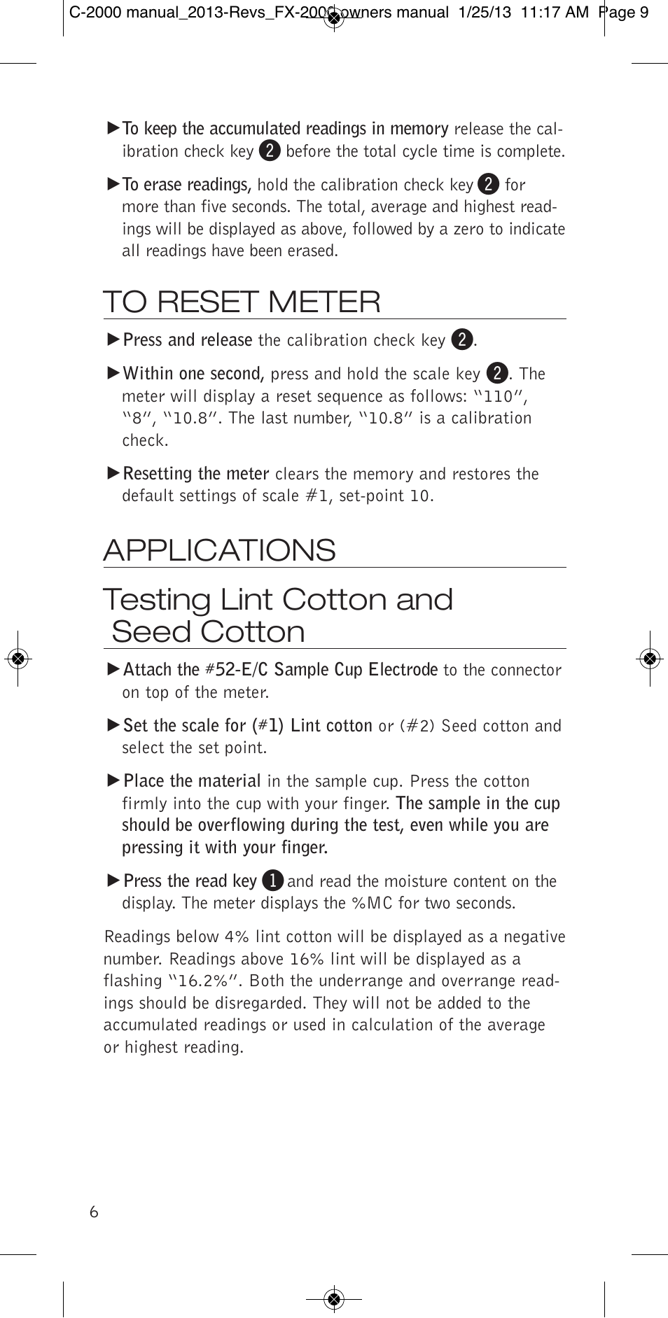Applications testing lint cotton and seed cotton | Delmhorst Instrument C-2000 User Manual | Page 8 / 16