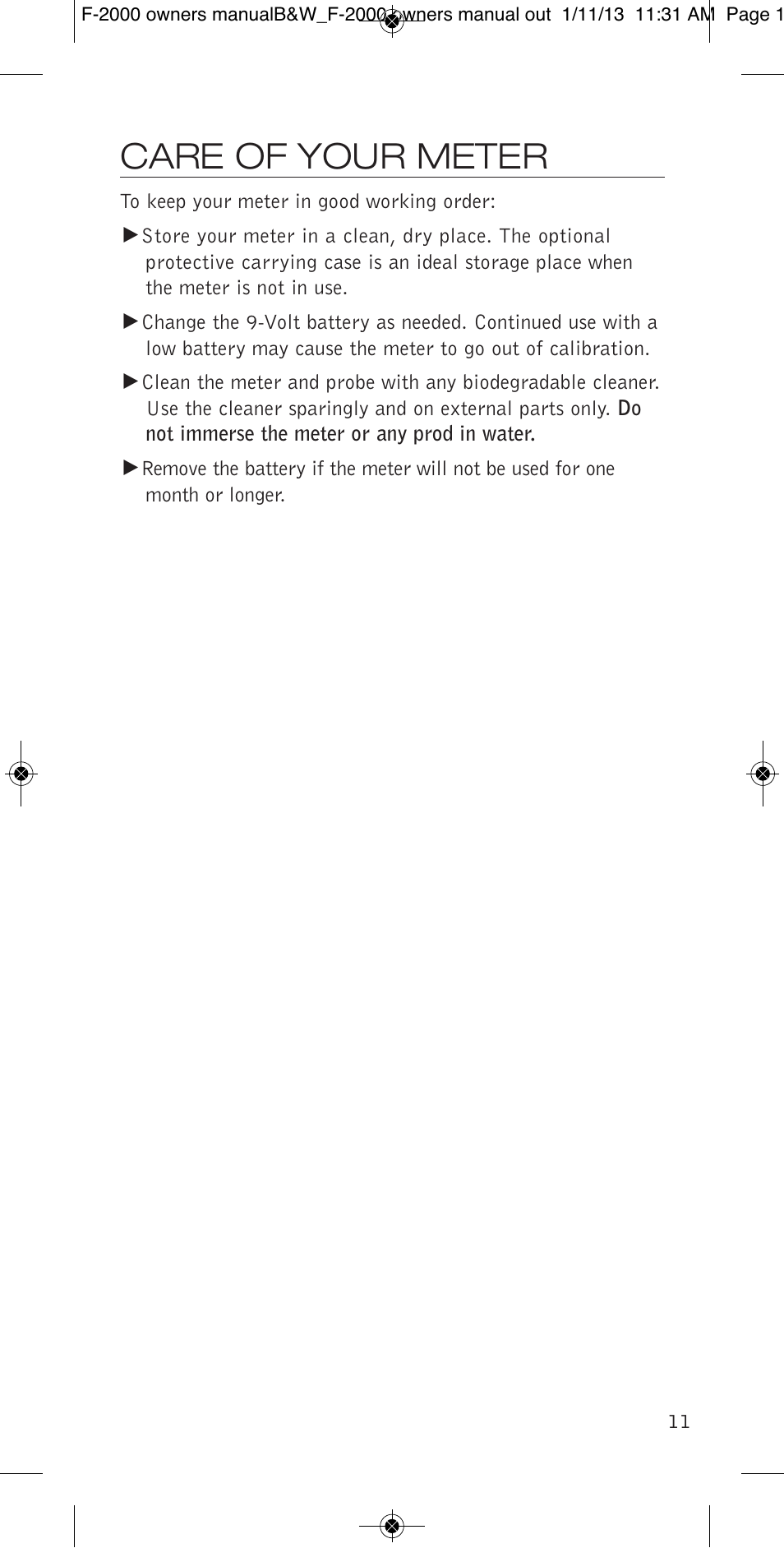Care of your meter | Delmhorst Instrument F-2000 User Manual | Page 13 / 16