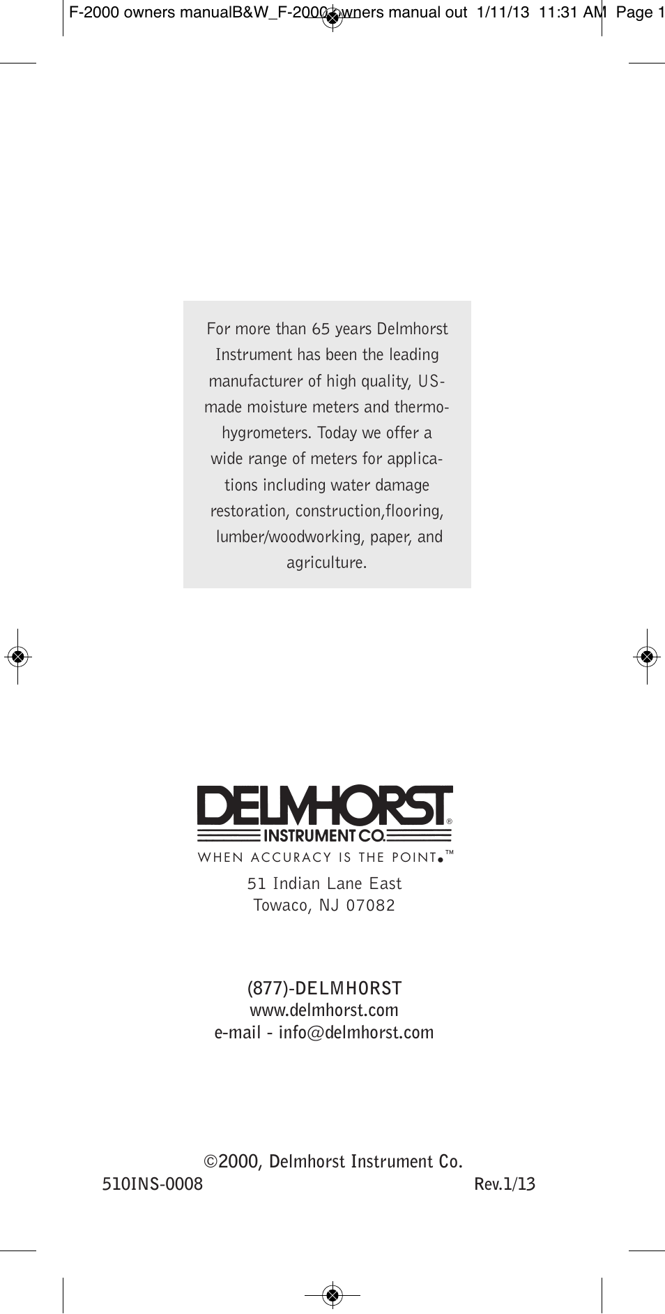 Delmhorst Instrument F-2000 User Manual | Page 16 / 16