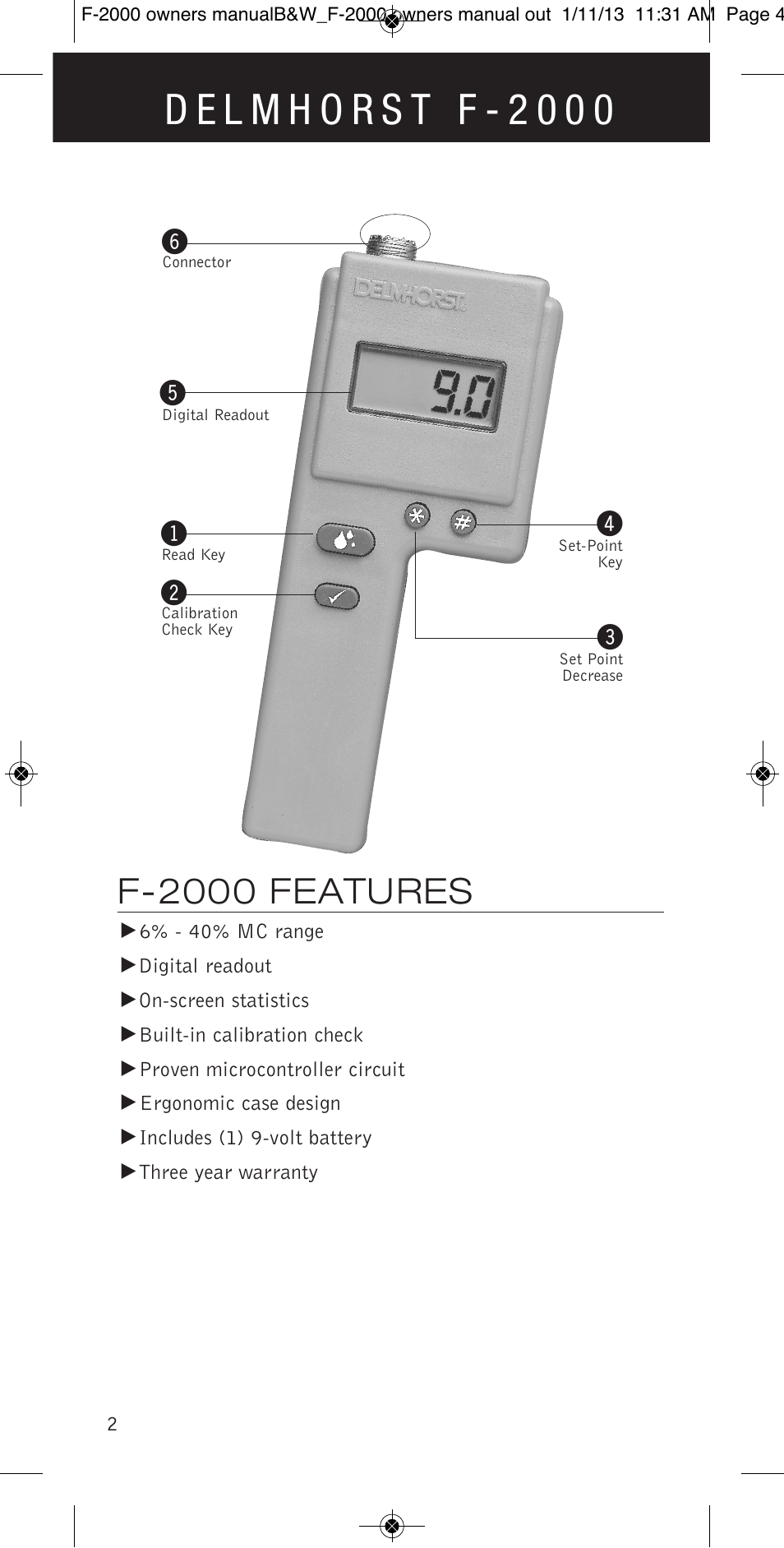 F-2000 features | Delmhorst Instrument F-2000 User Manual | Page 4 / 16
