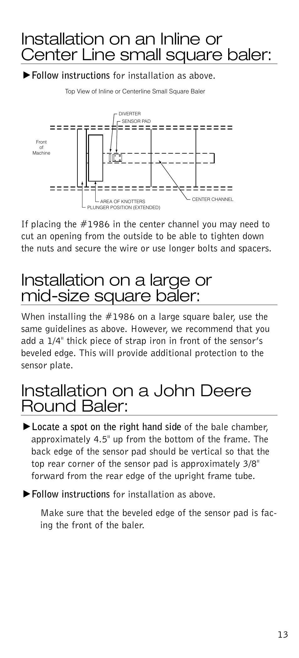 Installation on a large or mid-size square baler, Installation on a john deere round baler | Delmhorst Instrument FX-2000 User Manual | Page 15 / 20