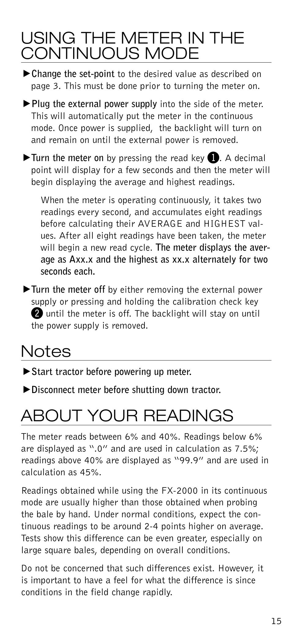 Using the meter in the continuous mode, About your readings | Delmhorst Instrument FX-2000 User Manual | Page 17 / 20