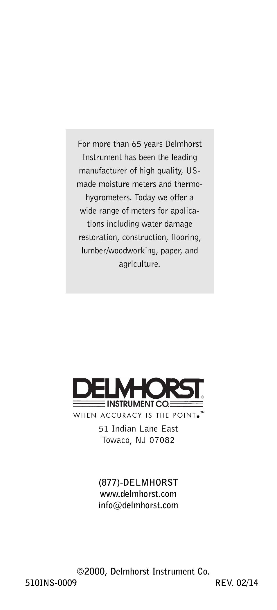 Delmhorst Instrument FX-2000 User Manual | Page 20 / 20