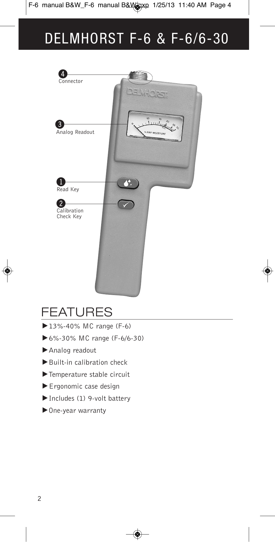 Features | Delmhorst Instrument F-6 & F-6/6-30 User Manual | Page 4 / 12