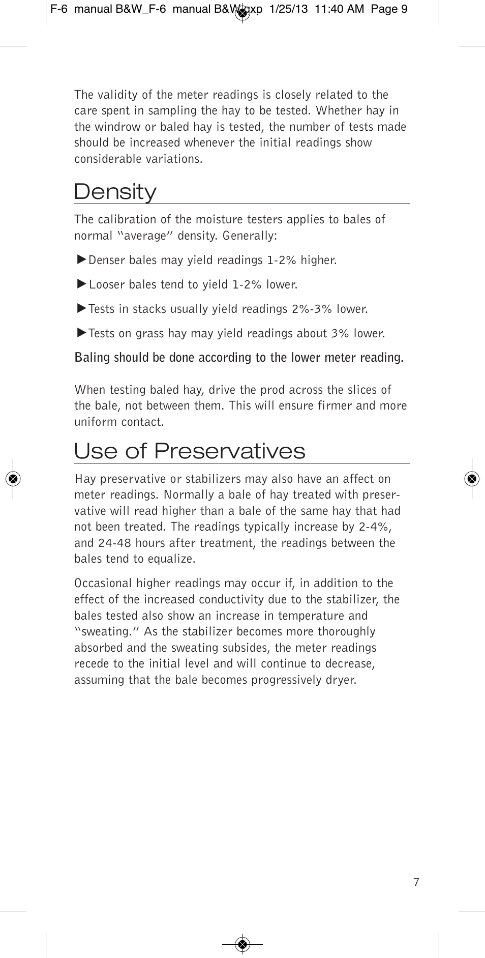 Density, Use of preservatives | Delmhorst Instrument F-6 & F-6/6-30 User Manual | Page 9 / 12