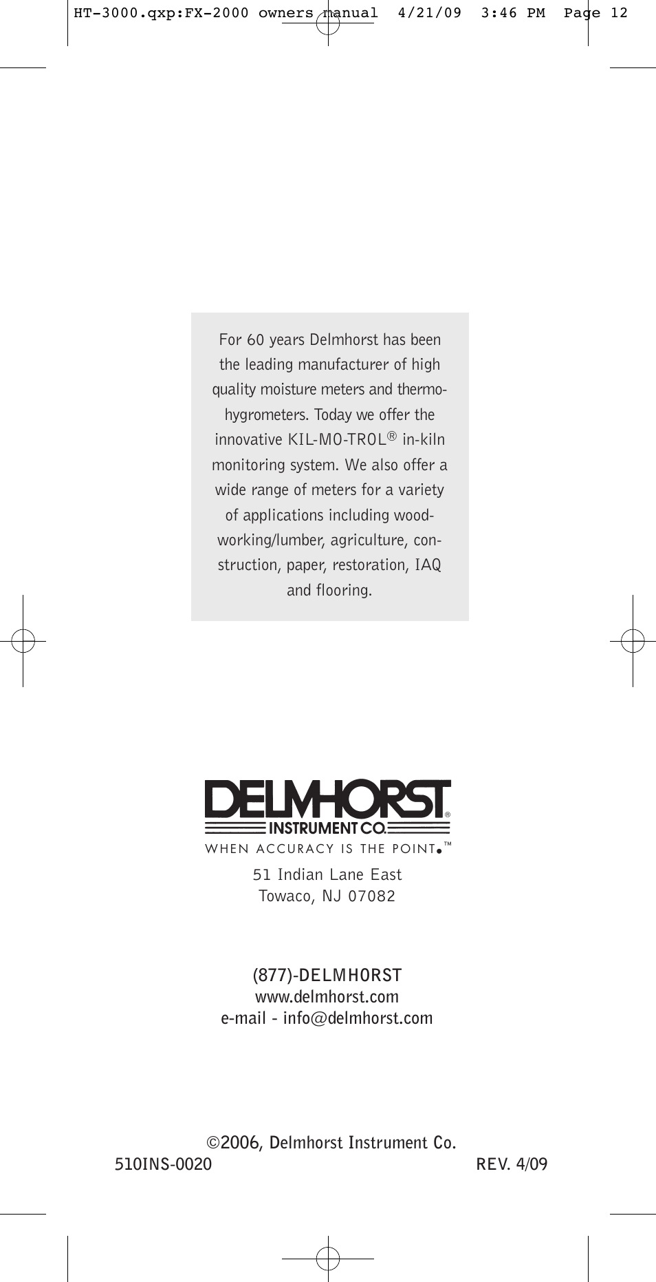 Delmhorst Instrument HT-3000 User Manual | Page 10 / 10