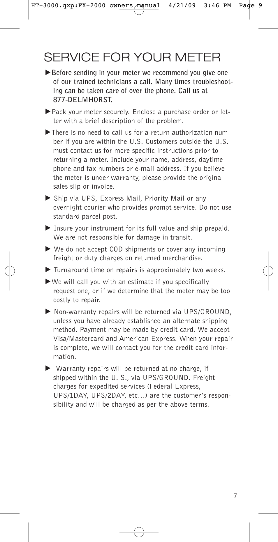 Service for your meter | Delmhorst Instrument HT-3000 User Manual | Page 8 / 10
