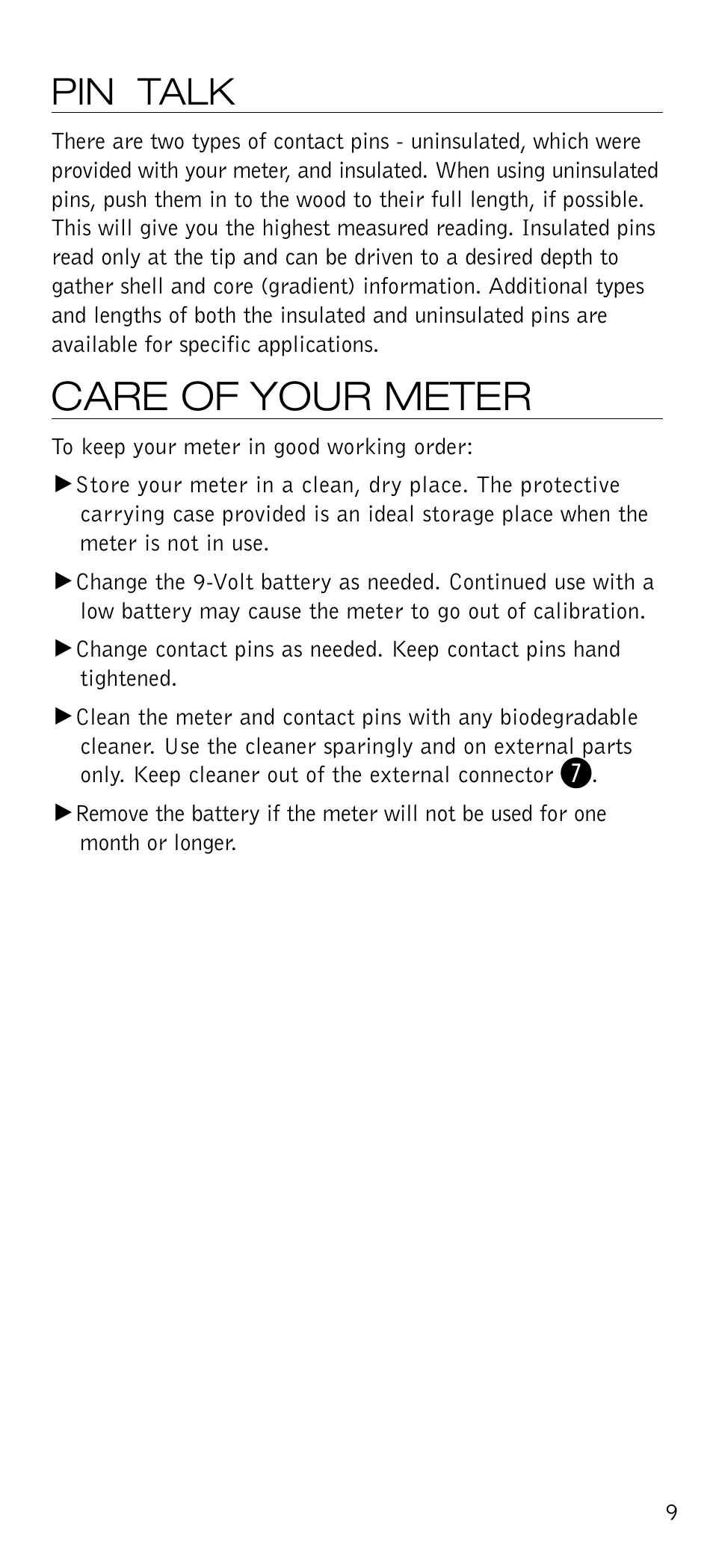 Care of your meter, Pin talk | Delmhorst Instrument J-2000 User Manual | Page 10 / 13