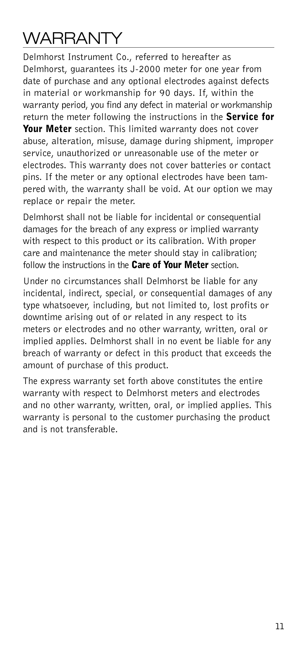 Warranty | Delmhorst Instrument J-2000 User Manual | Page 12 / 13