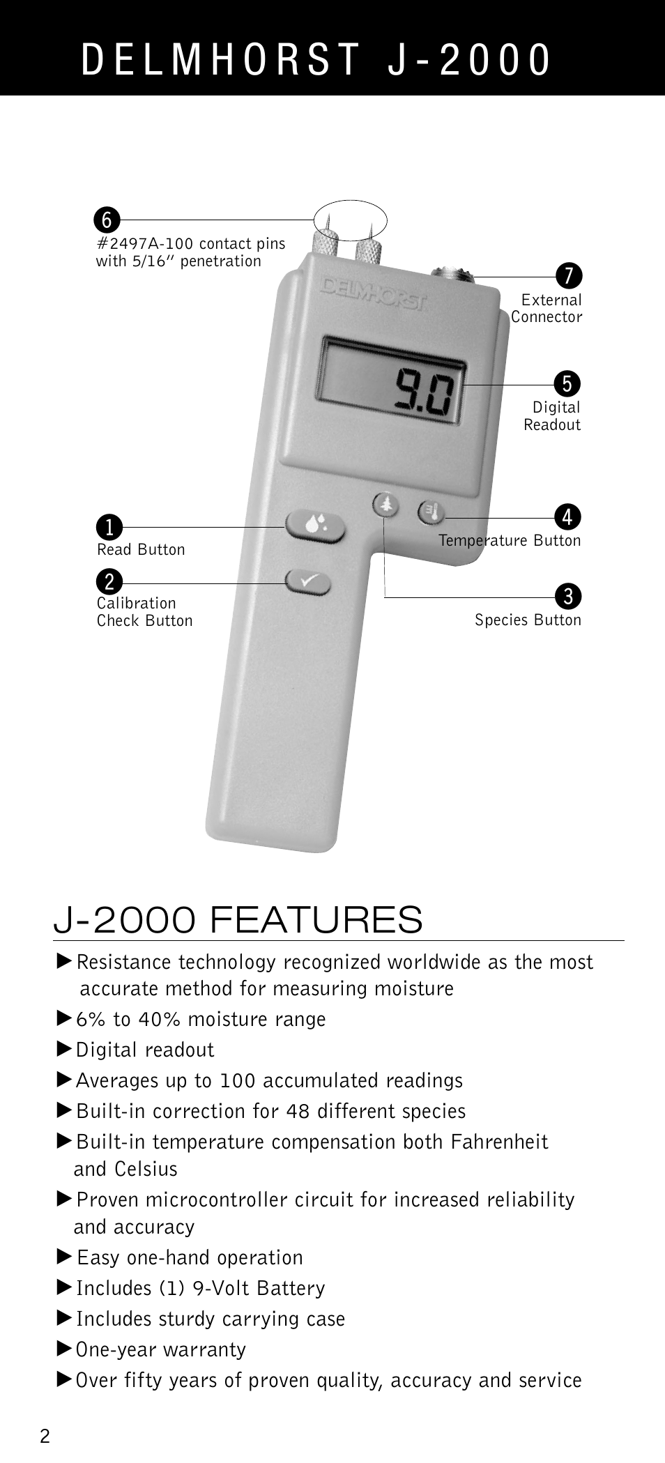 J-2000 features | Delmhorst Instrument J-2000 User Manual | Page 3 / 13