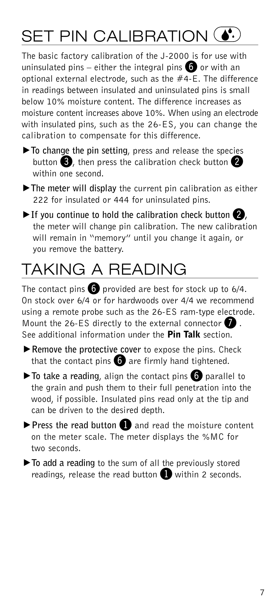 Set pin calibration, Taking a reading | Delmhorst Instrument J-2000 User Manual | Page 8 / 13