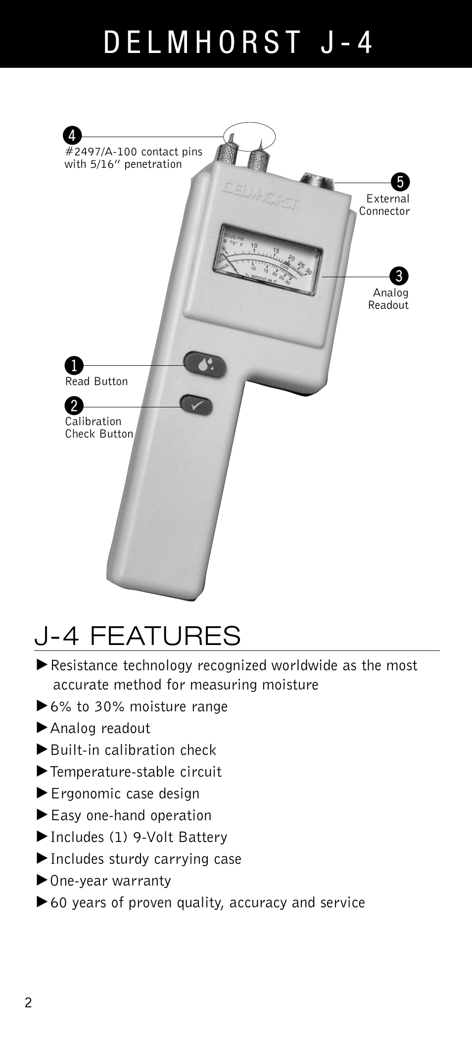 J-4 features | Delmhorst Instrument J-4 User Manual | Page 3 / 9