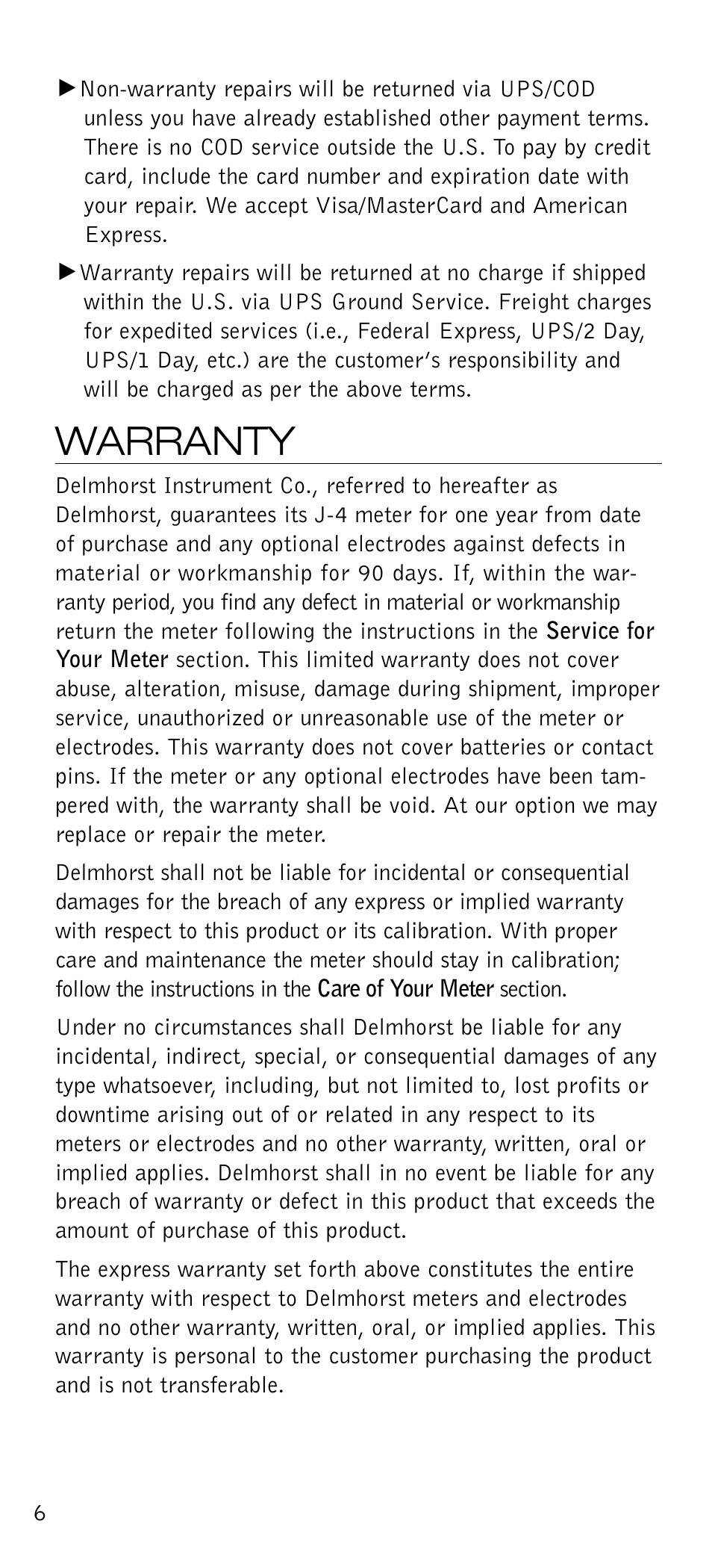 Warranty | Delmhorst Instrument J-4 User Manual | Page 7 / 9