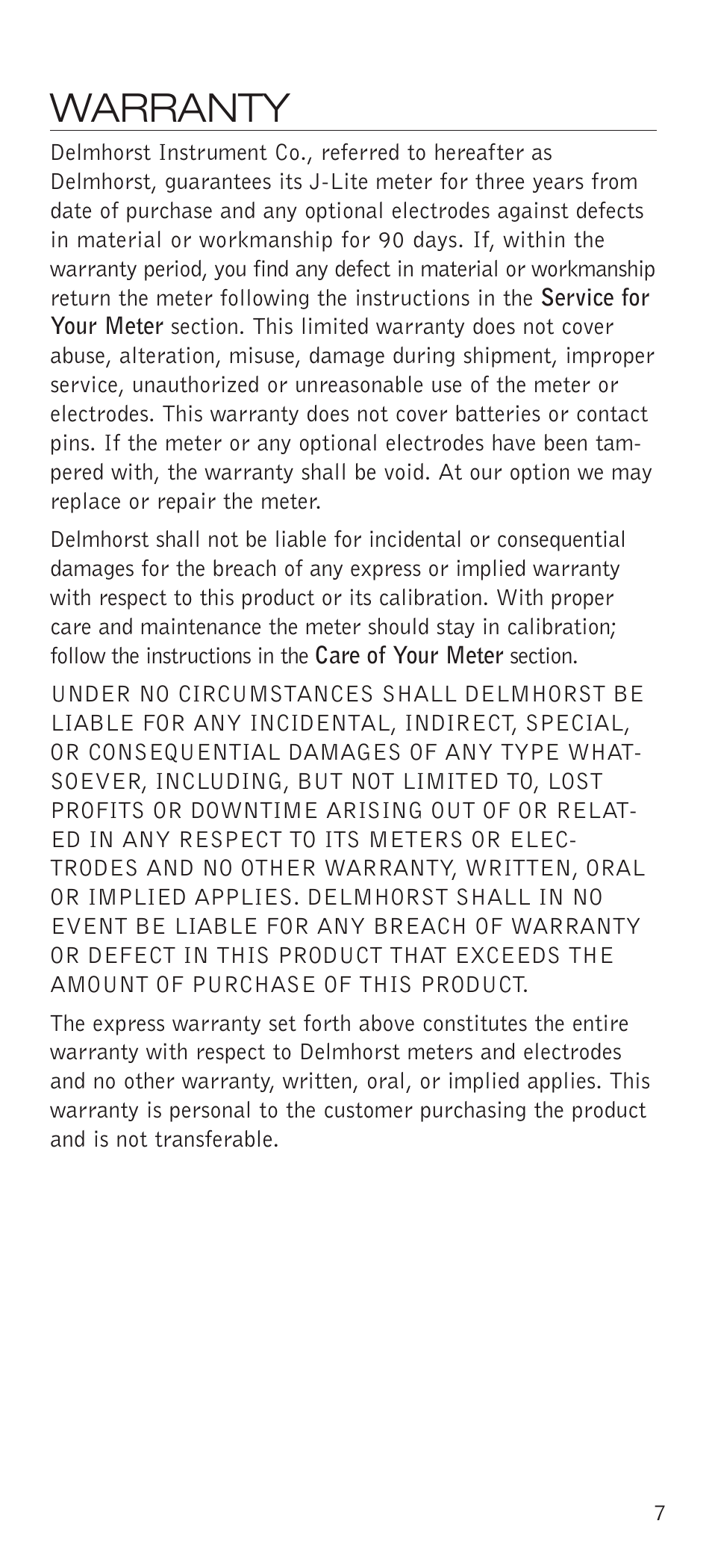 Warranty | Delmhorst Instrument J-LITE User Manual | Page 10 / 11