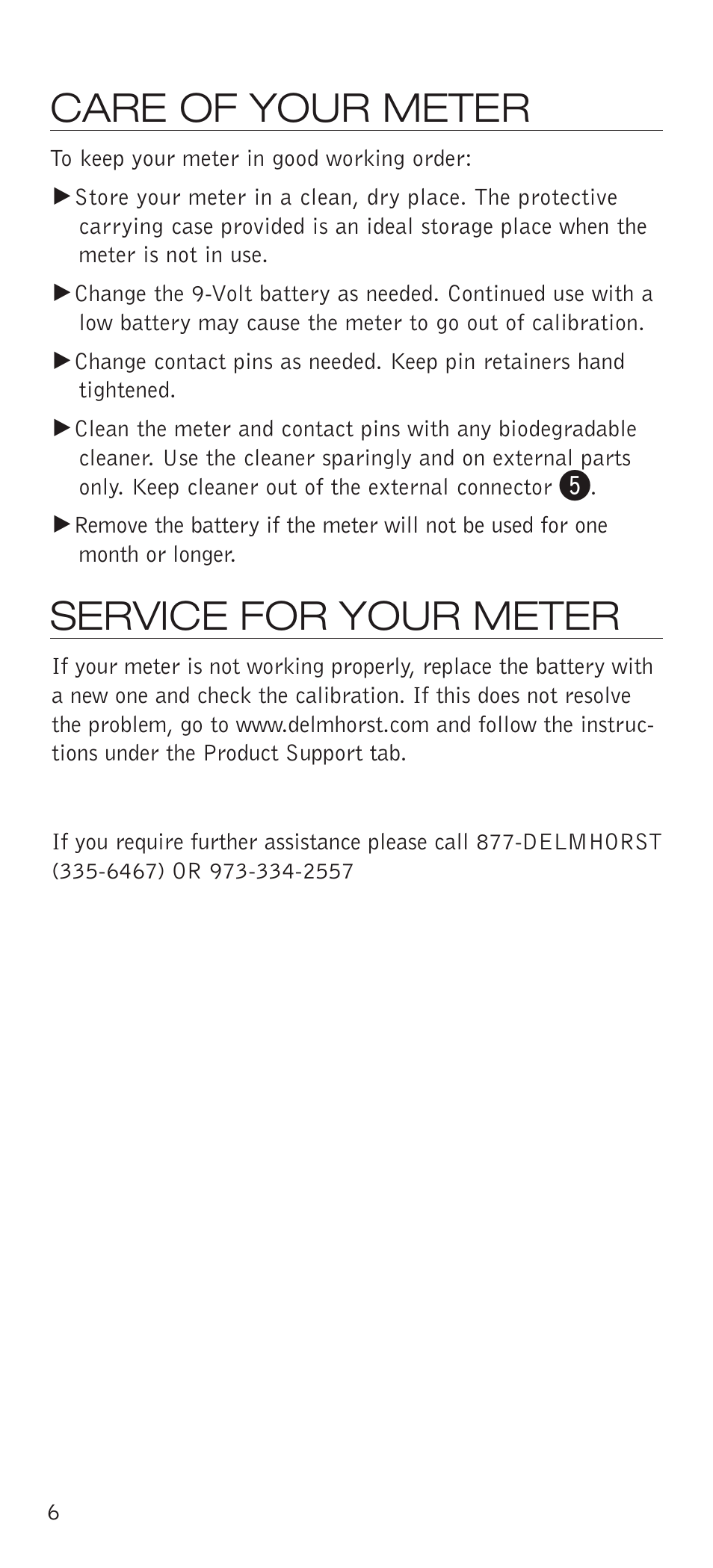 Care of your meter, Service for your meter | Delmhorst Instrument J-LITE User Manual | Page 9 / 11