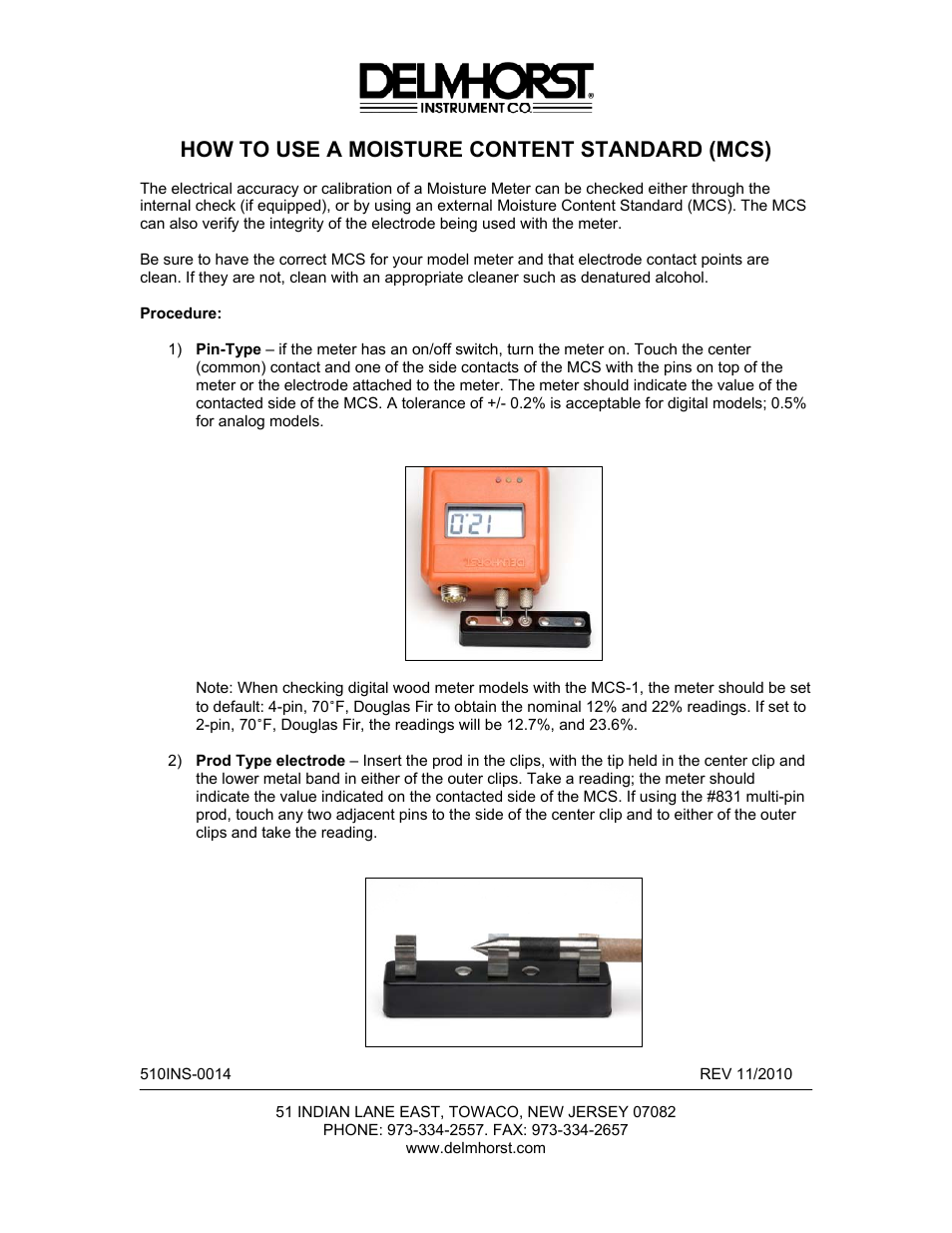 Delmhorst Instrument Moisture Content Standard MCS User Manual | 1 page