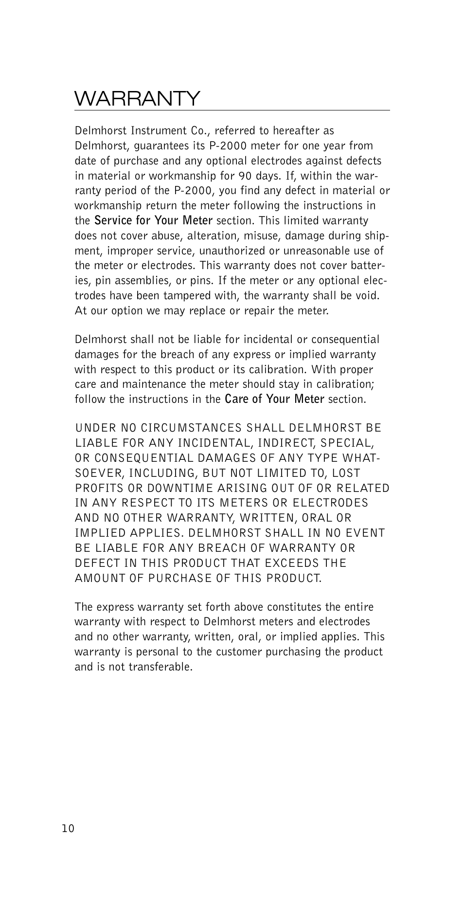 Warranty | Delmhorst Instrument P-2000 User Manual | Page 11 / 15