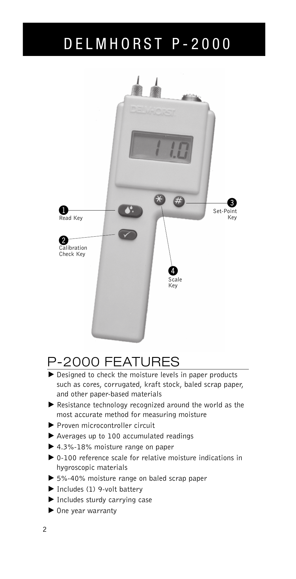 P-2000 features | Delmhorst Instrument P-2000 User Manual | Page 3 / 15