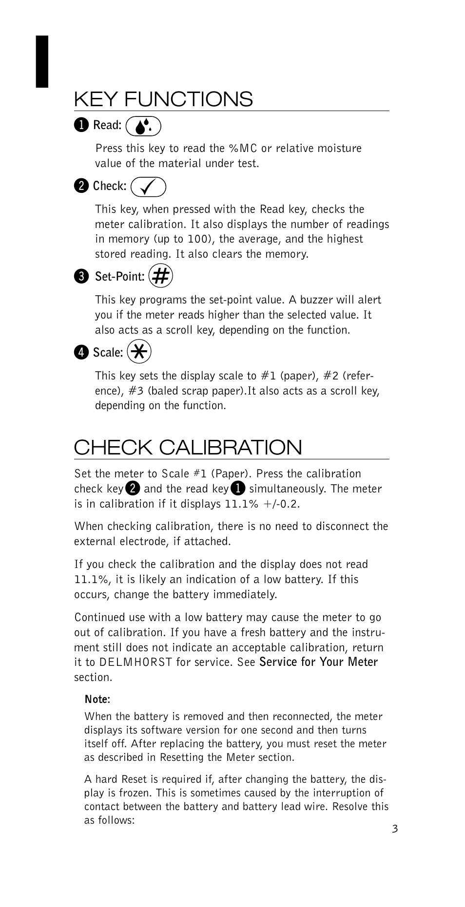 Key functions, Check calibration | Delmhorst Instrument P-2000 User Manual | Page 4 / 15