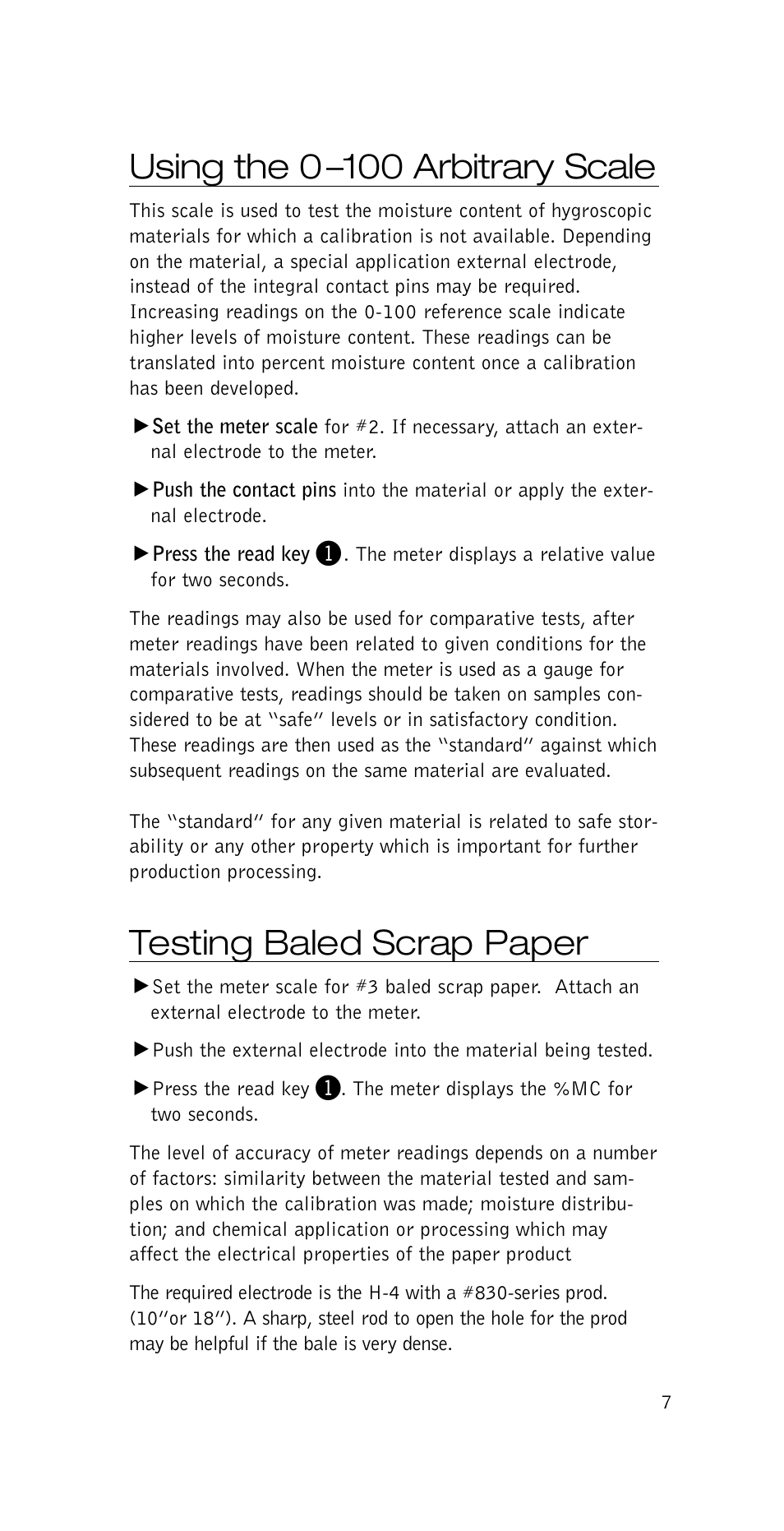 Using the 0 –100 arbitrary scale, Testing baled scrap paper | Delmhorst Instrument P-2000 User Manual | Page 8 / 15