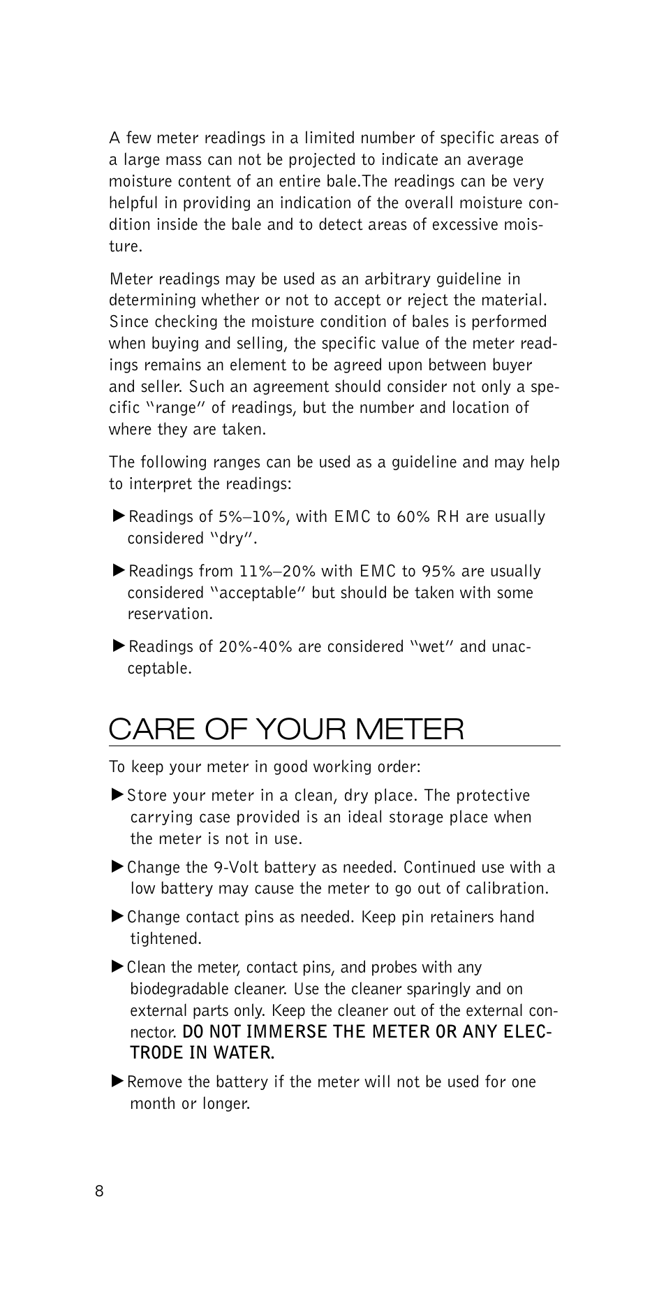 Care of your meter | Delmhorst Instrument P-2000 User Manual | Page 9 / 15
