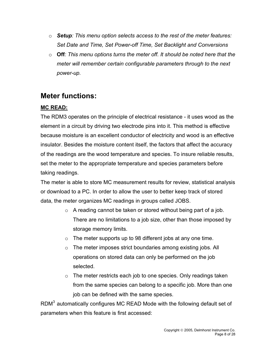 Meter functions | Delmhorst Instrument RDM-3P User Manual | Page 11 / 31